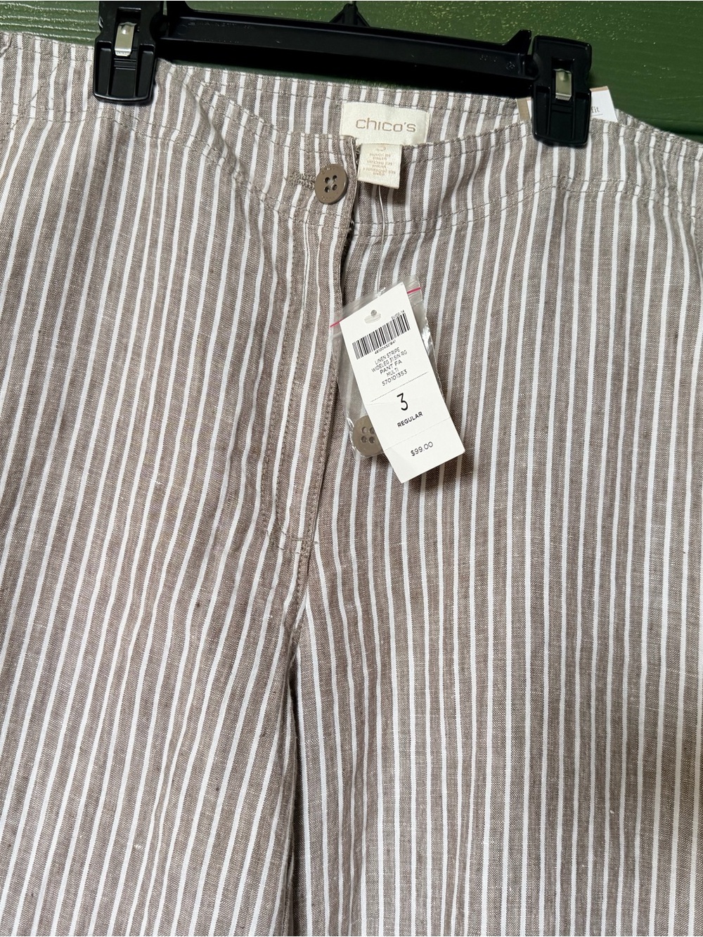 New Chico’s size 3 Lightweight Striped Wide-Leg Linen Pants Trousers - Picture 3 of 8